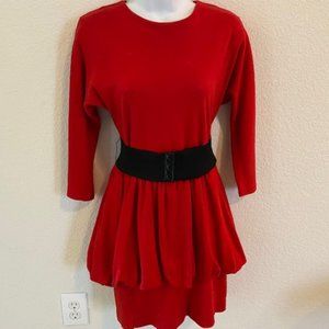 Vintage SEXY Red CONTEMPO Peplum DRESS ~ BLACK stretch CUMMERBUND Belt~ sz 5 / 6
